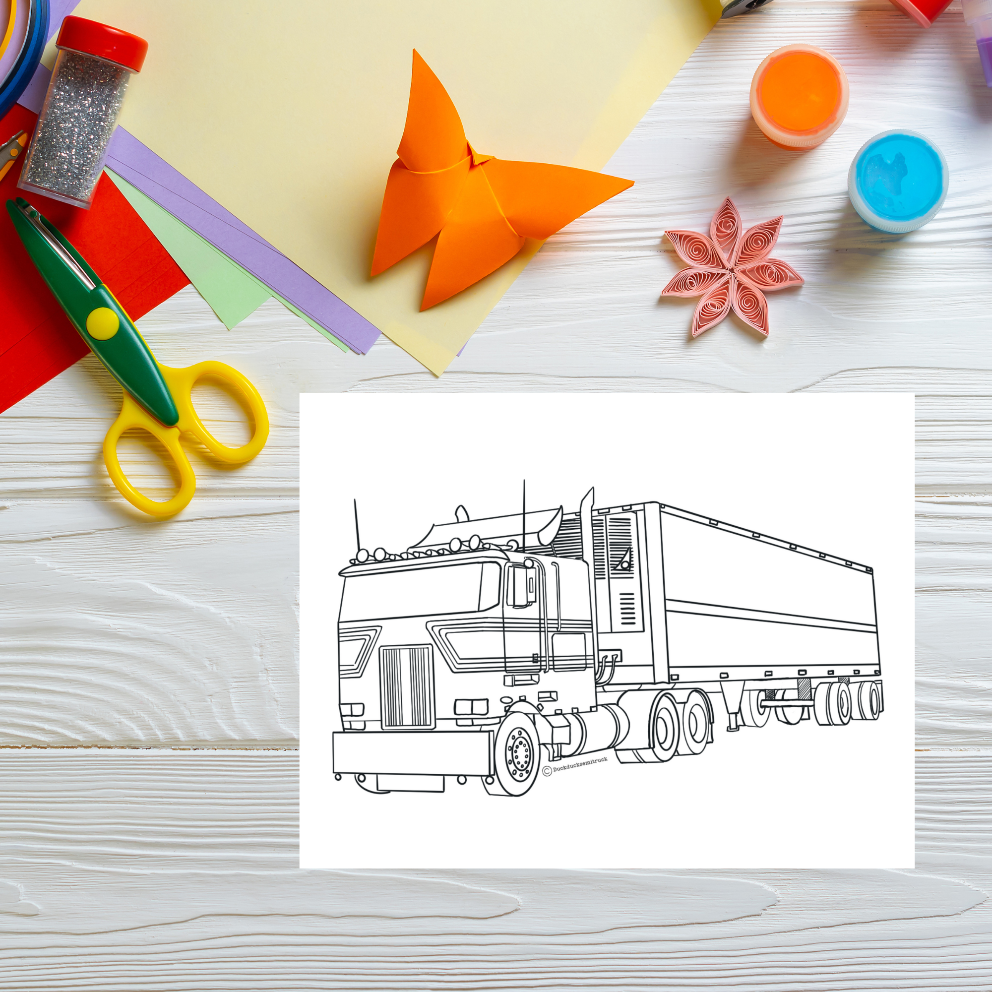 Semi truck coloring page example