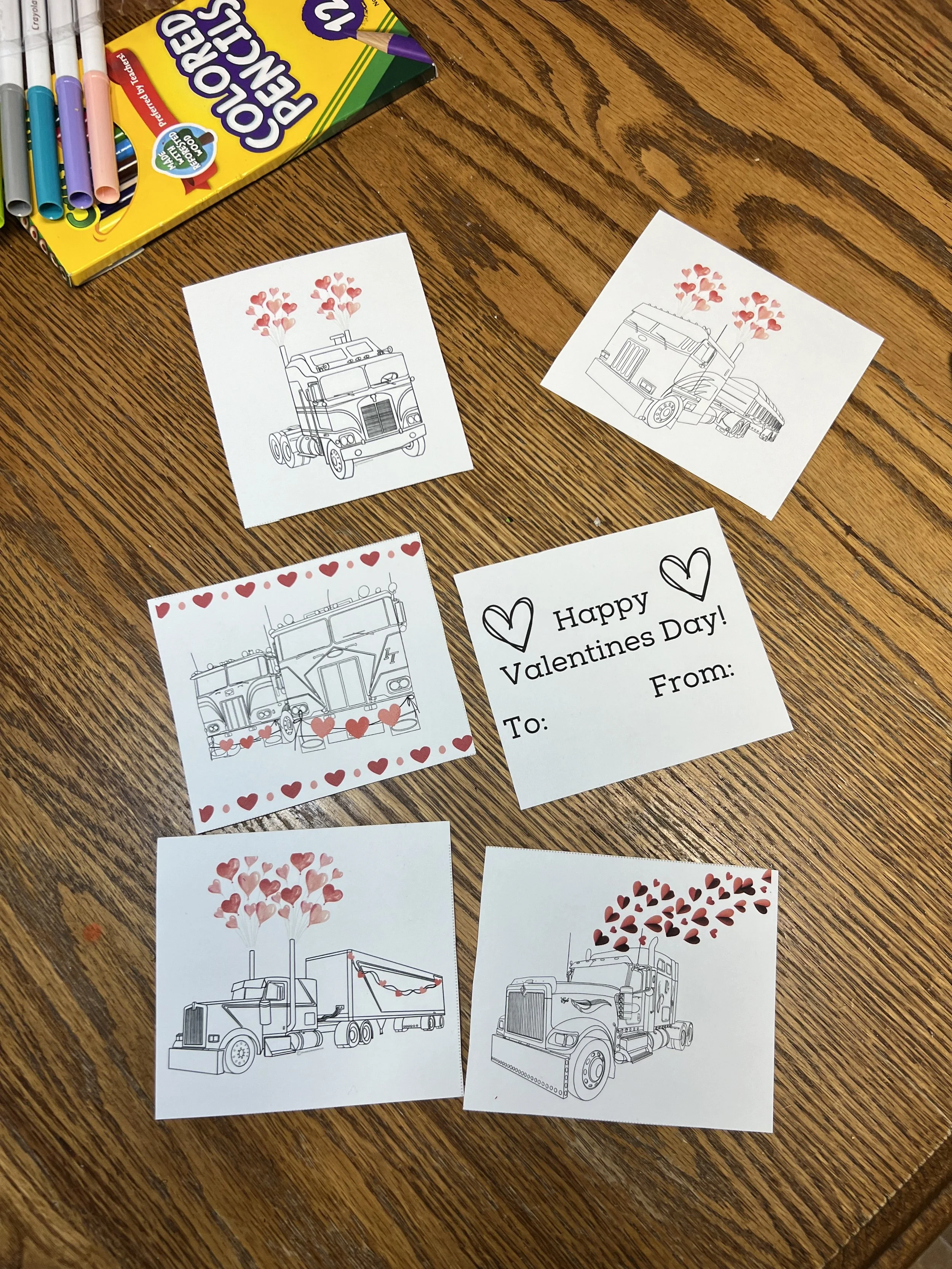 Printable semi truck Valentine cards